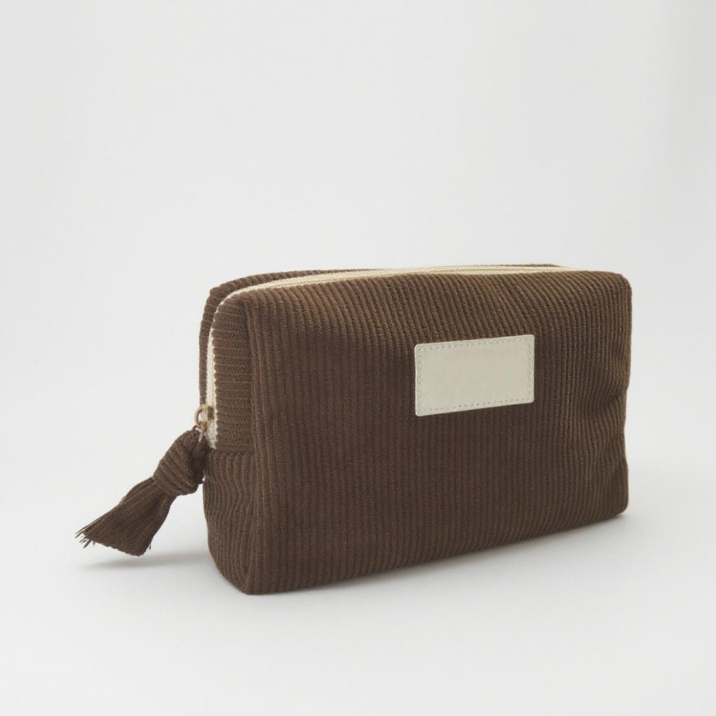 RF Brown Soft Storage Corduroy Cosmetic Bag