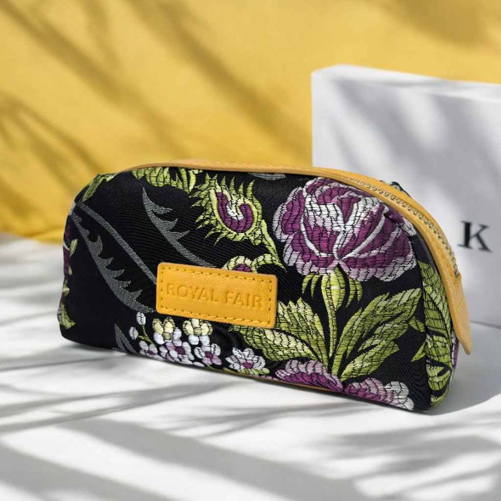 Royal Fair New Private Label Luxury Embroidery Women Makeup Bag Eco Zipper embroidered cosmetic bag Travel Make up Organizer