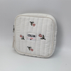 Royal Fair White Quilted Toiletry Bag Embroidered Design Compact Cosmetic Organizer Multi-Pocket Travel Storage