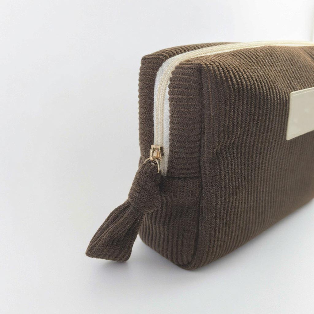 RF Brown Soft Storage Corduroy Cosmetic Bag