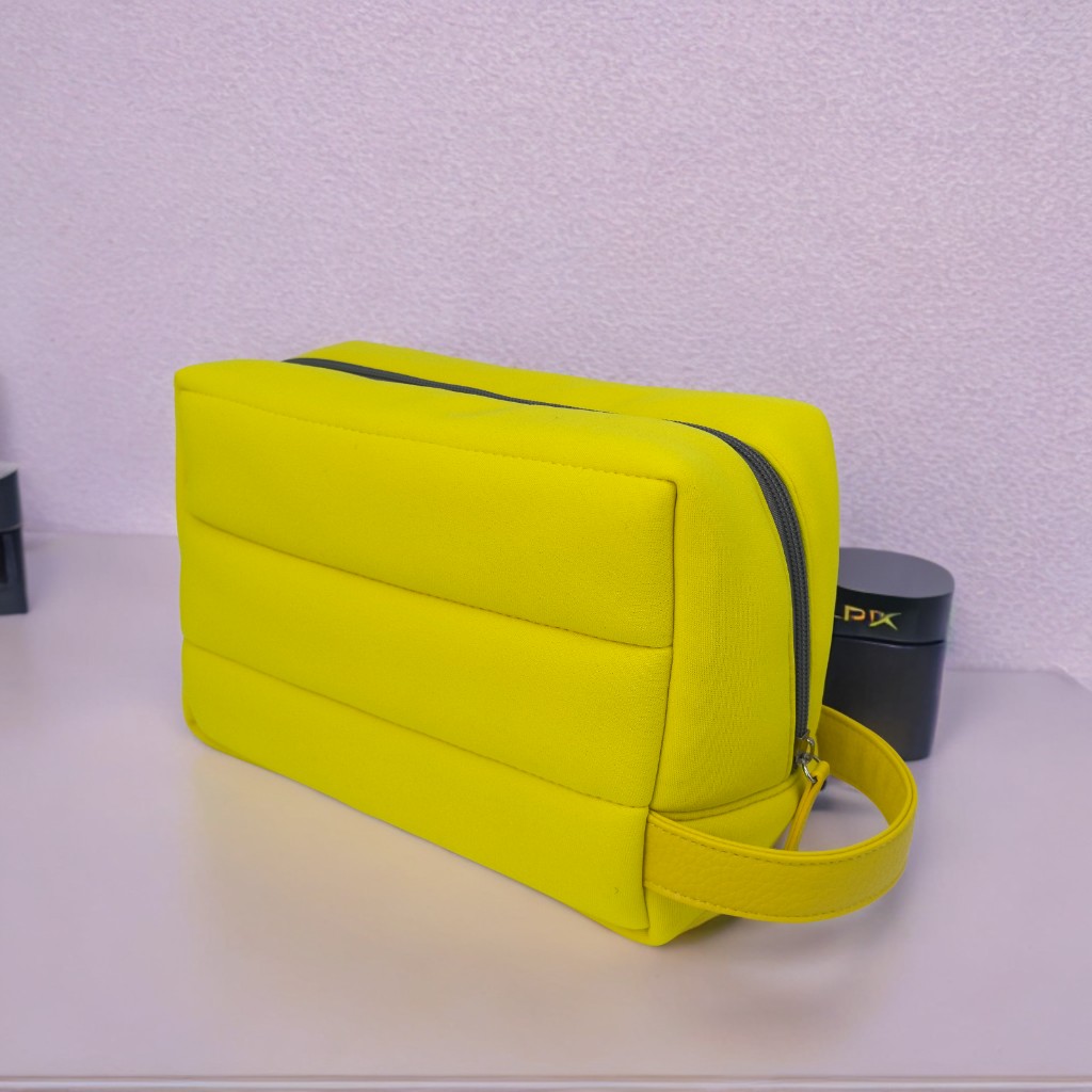 RF Solid Yellow Soft Storage Neoprene Cosmetic Bag