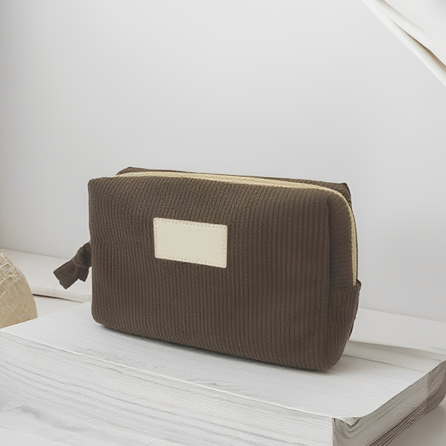 RF Brown Soft Storage Corduroy Cosmetic Bag