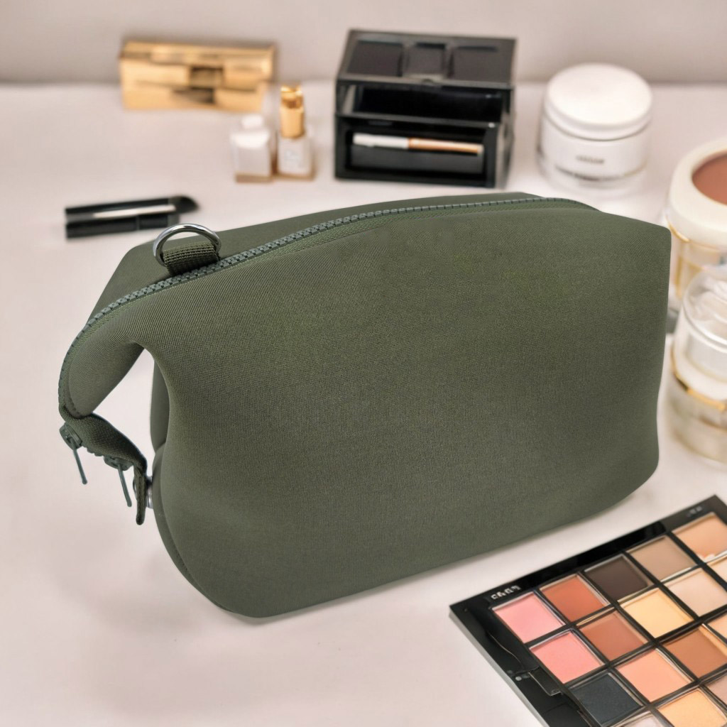 RF Solid Color Travel Storage Zipper Neoprene Cosmetic Bag