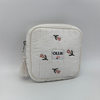 Royal Fair White Quilted Toiletry Bag Embroidered Design Compact Cosmetic Organizer Multi-Pocket Travel Storage