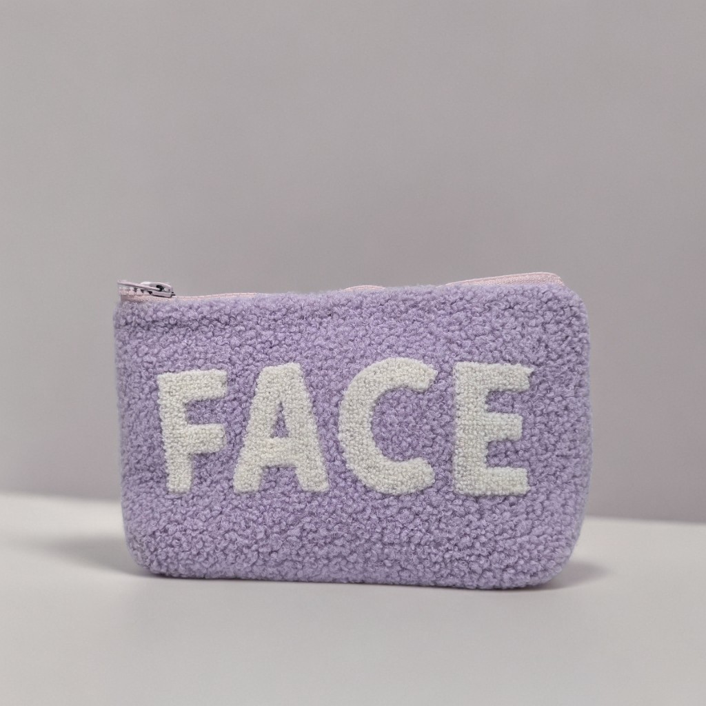 Royal Fair Purple Plush Toiletry Bag Embroidered Design Compact Cosmetic Organizer Multi-Pocket Travel Storage