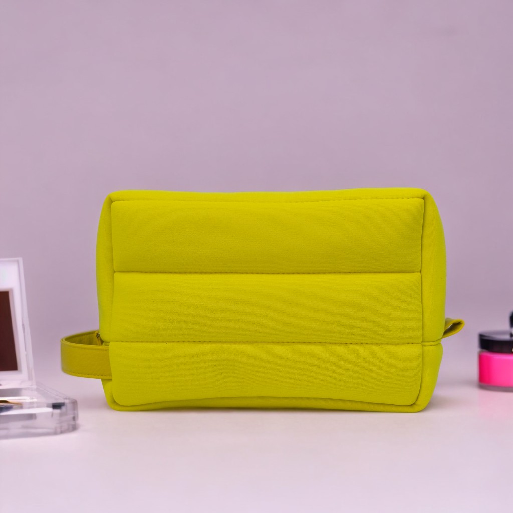 RF Solid Yellow Soft Storage Neoprene Cosmetic Bag