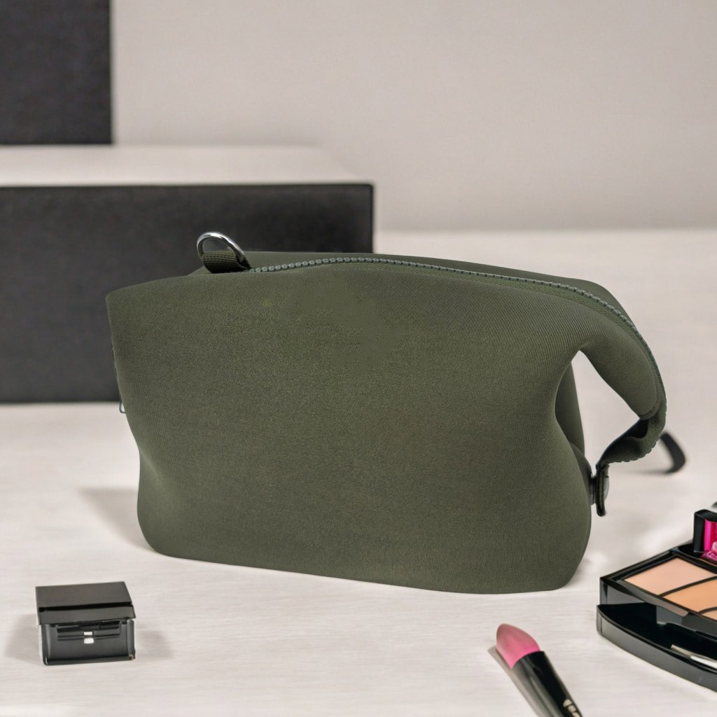 RF Solid Color Travel Storage Zipper Neoprene Cosmetic Bag