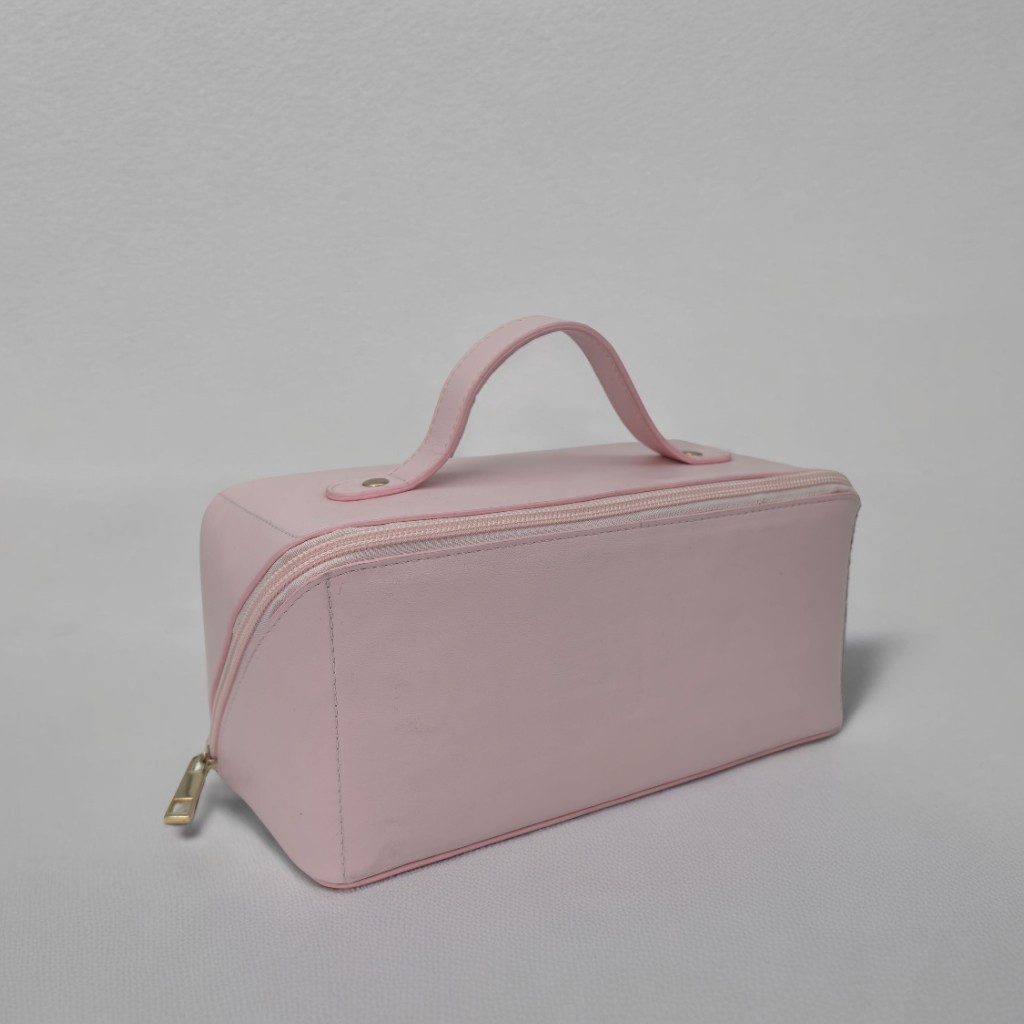Royal Fair Leather Cosmetic Bag Leather Wide Opening Durable Makeup Organizer Travel Toiletry Bag