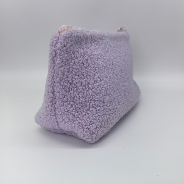 Royal Fair Purple Plush Toiletry Bag Embroidered Design Compact Cosmetic Organizer Multi-Pocket Travel Storage