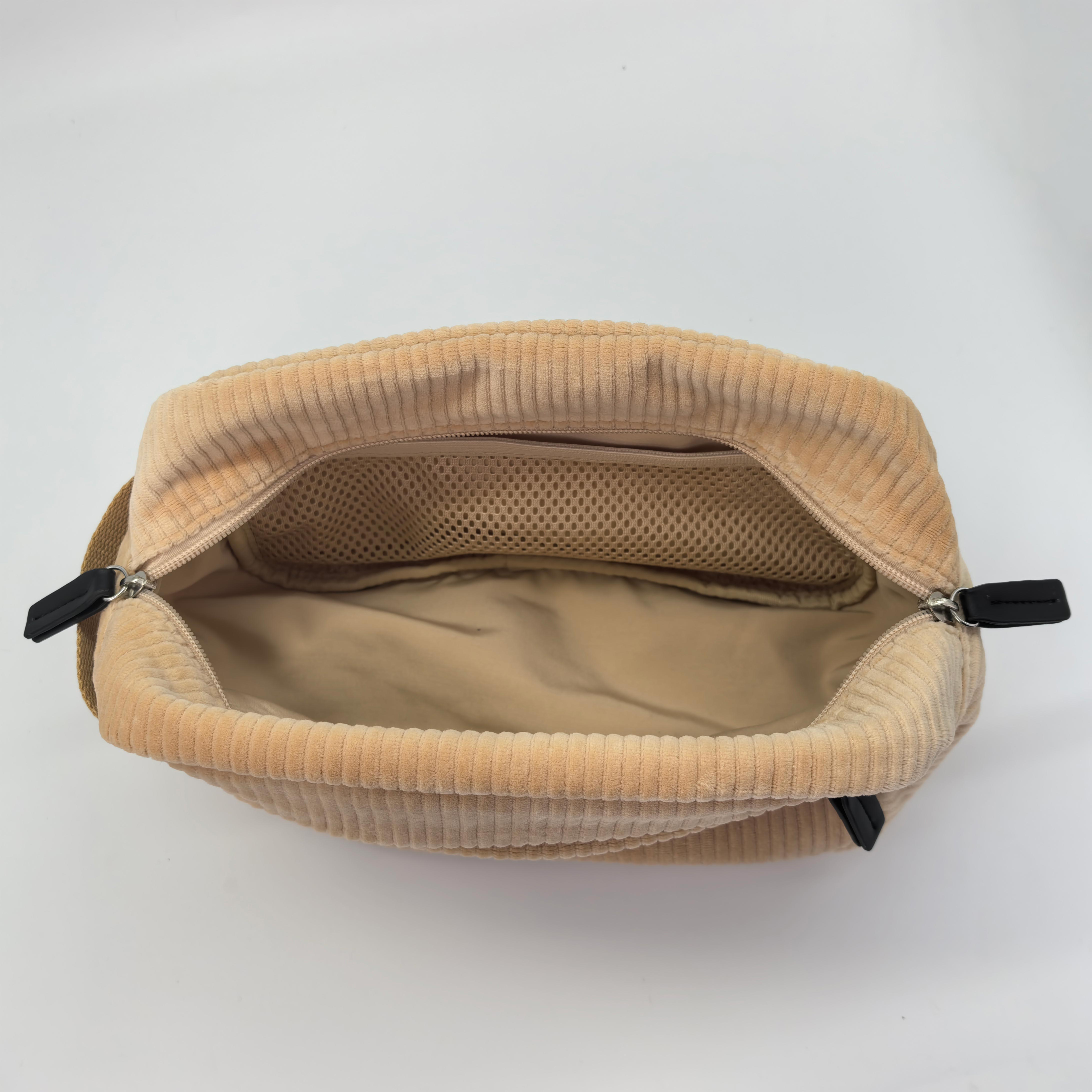 Royal Fair Custom Beige Corduroy Toiletry Bag High Quality Material Perfect for Organizing Beauty Essentials