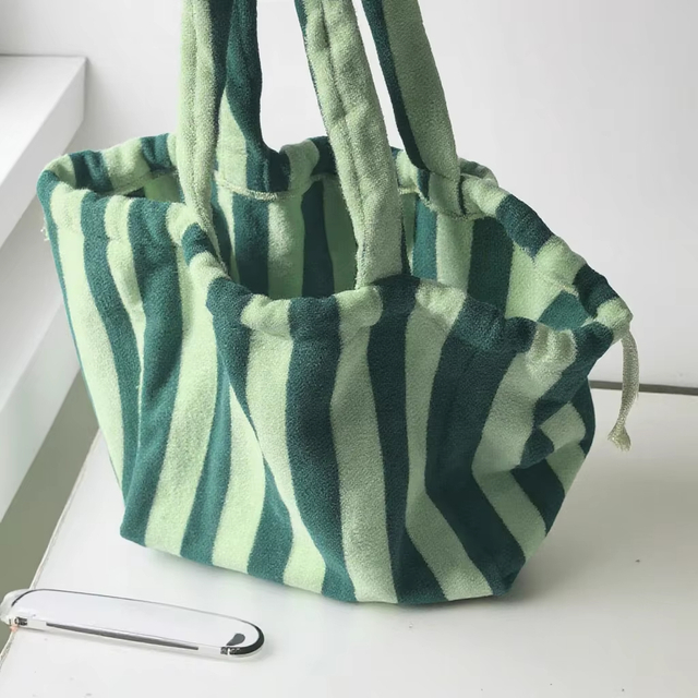 RF Large Soft Two-color Striped Towel Cloth Tote Bag