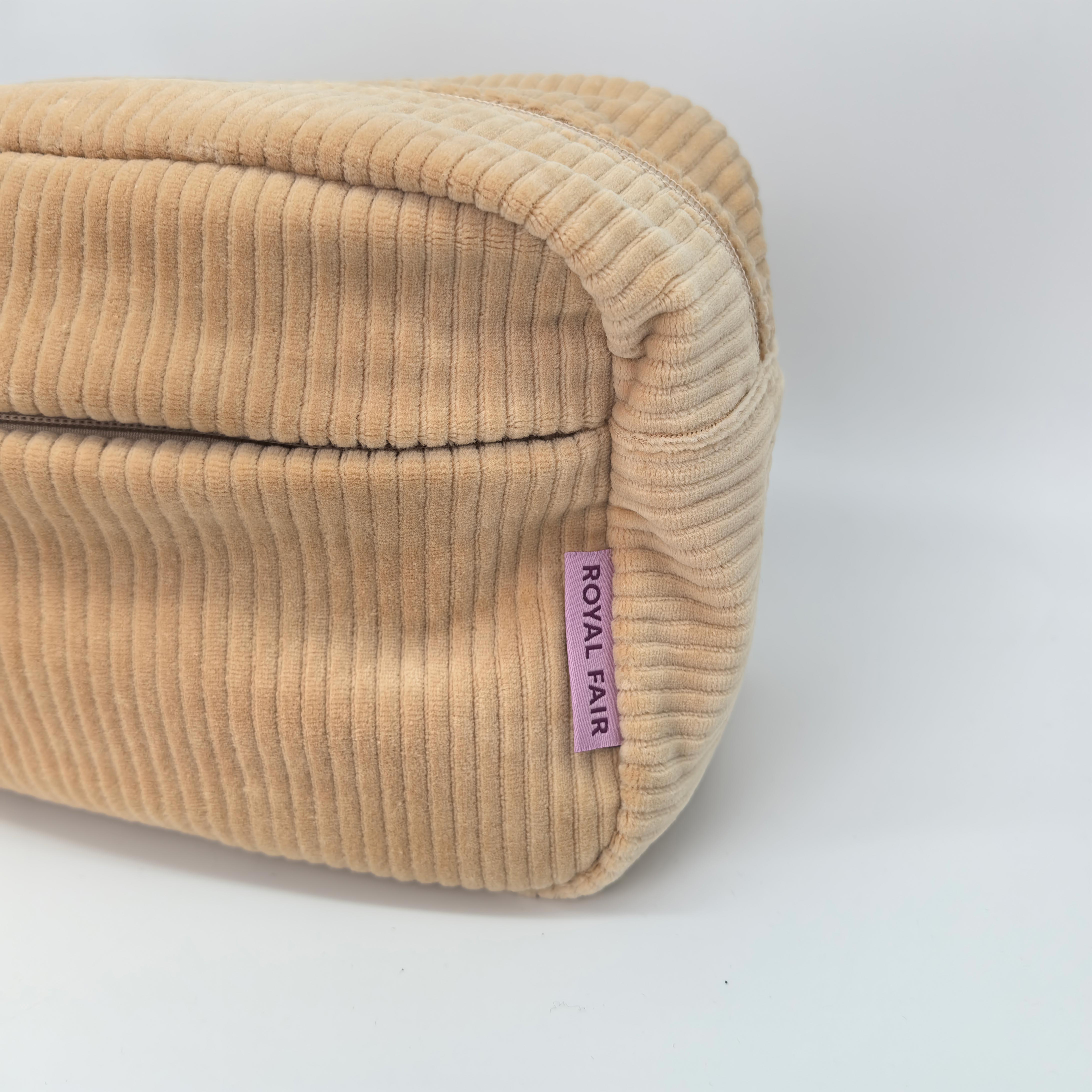 Royal Fair Custom Beige Corduroy Toiletry Bag High Quality Material Perfect for Organizing Beauty Essentials