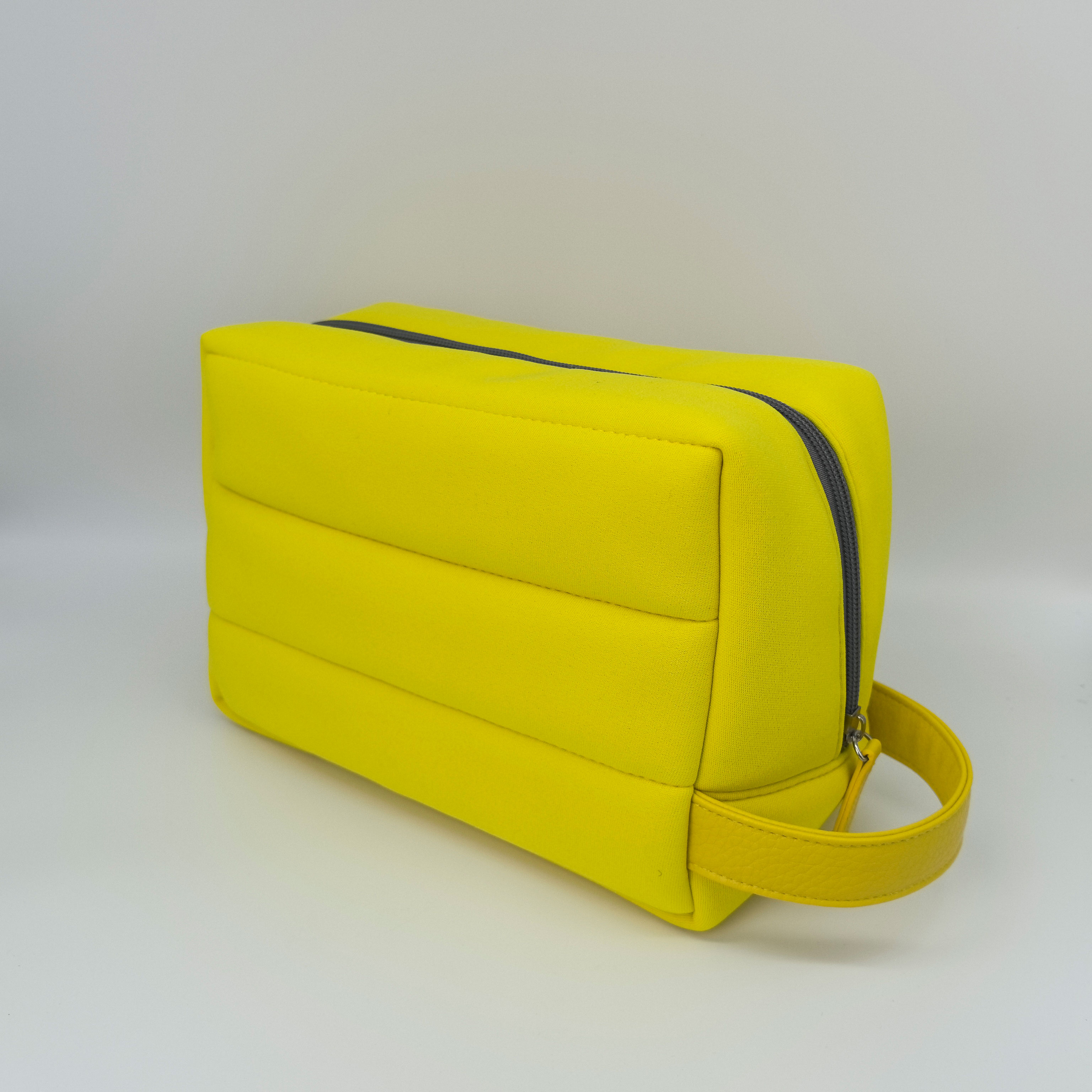 Royal Fair Custom Solid Yellow Soft Neoprene Cosmetic Bag Pouch Big Capacity Neoprene Cosmetic Bag Handle Storage Make up Bag