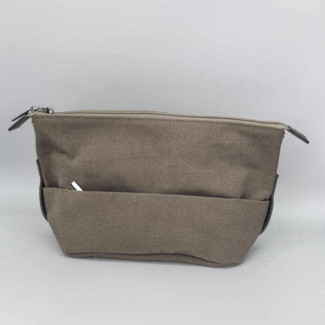 Royal Fair Custom Dark Grey Makeup Organizer Case Canvas Material Multiple Pockets Cosmetic Bag