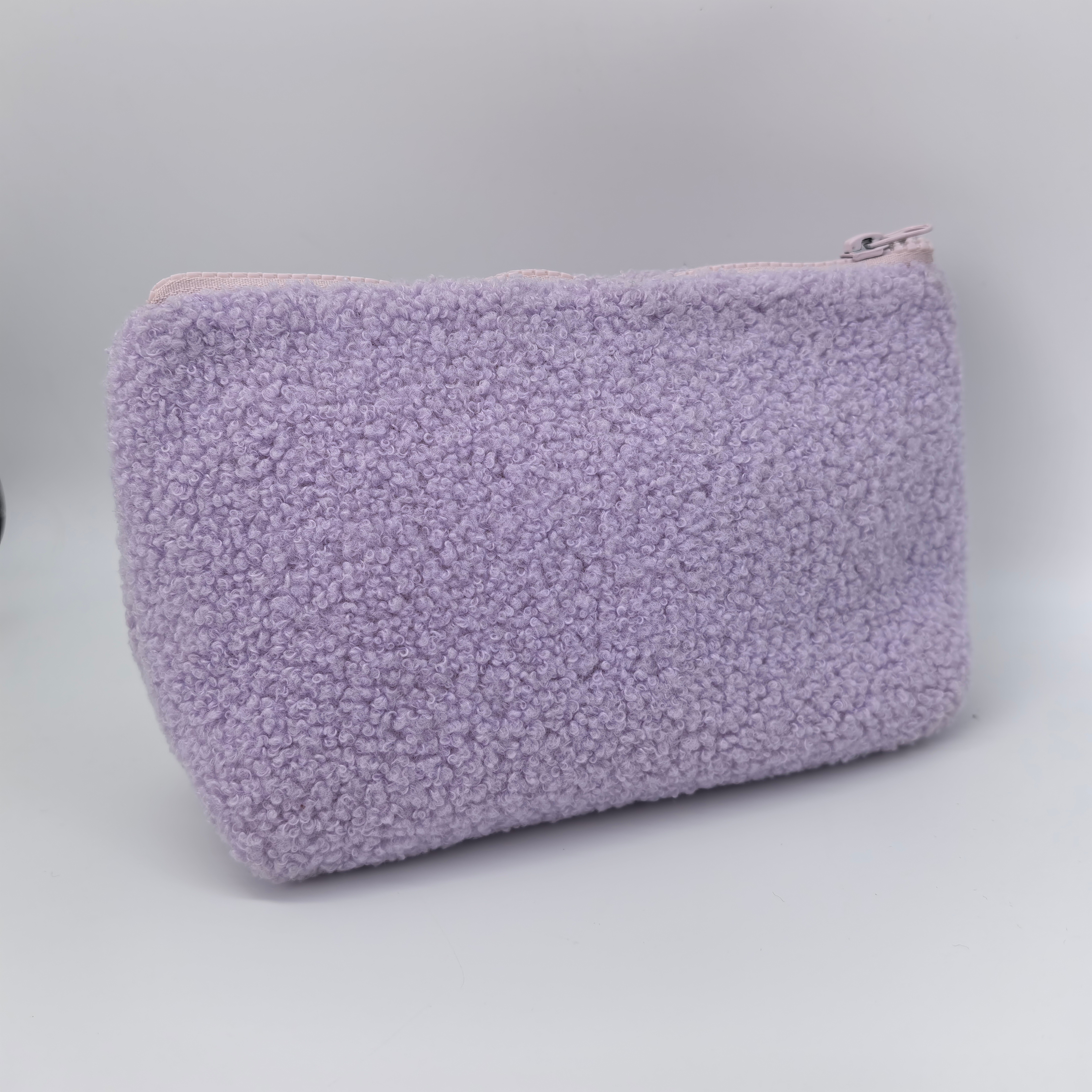 Royal Fair Purple Plush Toiletry Bag Embroidered Design Compact Cosmetic Organizer Multi-Pocket Travel Storage