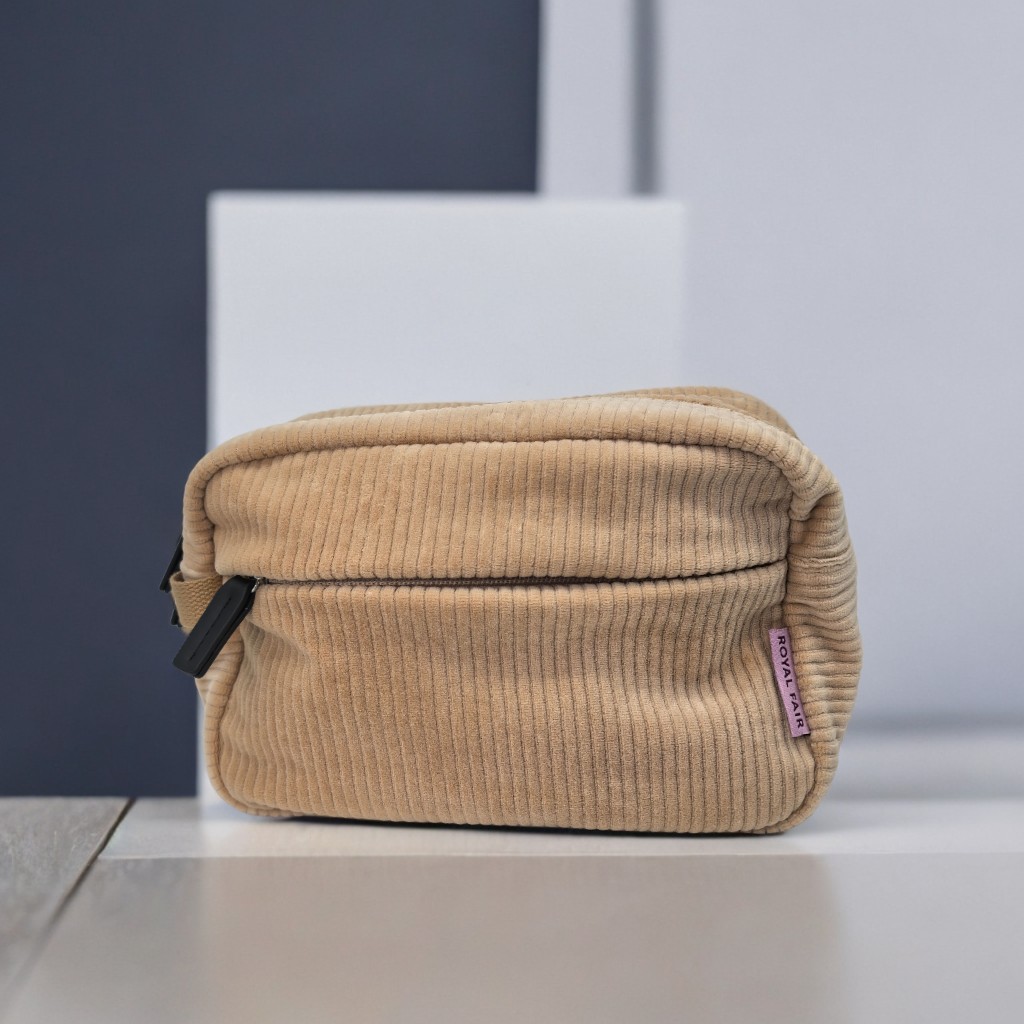 Royal Fair Custom Beige Corduroy Toiletry Bag High Quality Material Perfect for Organizing Beauty Essentials