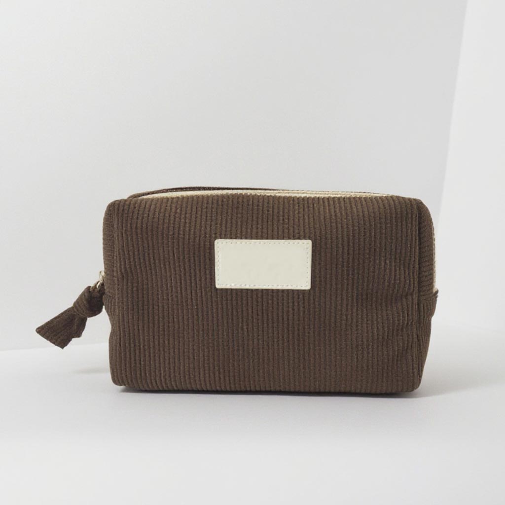 RF Brown Soft Storage Corduroy Cosmetic Bag