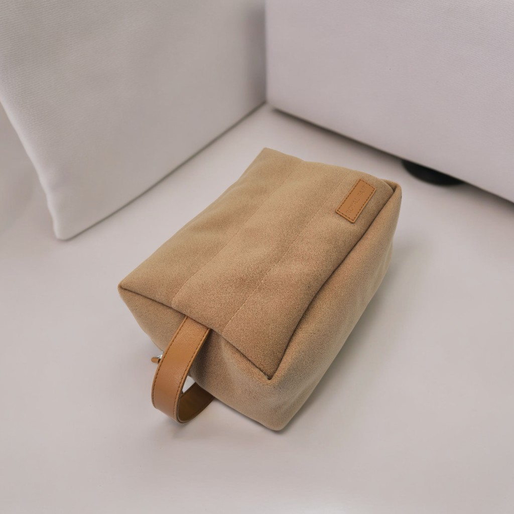Royal Fair Elegant Cosmetic Bag Premium looking Faux Suede and Stylish Leather Strap for Neatly Stowing Makeup