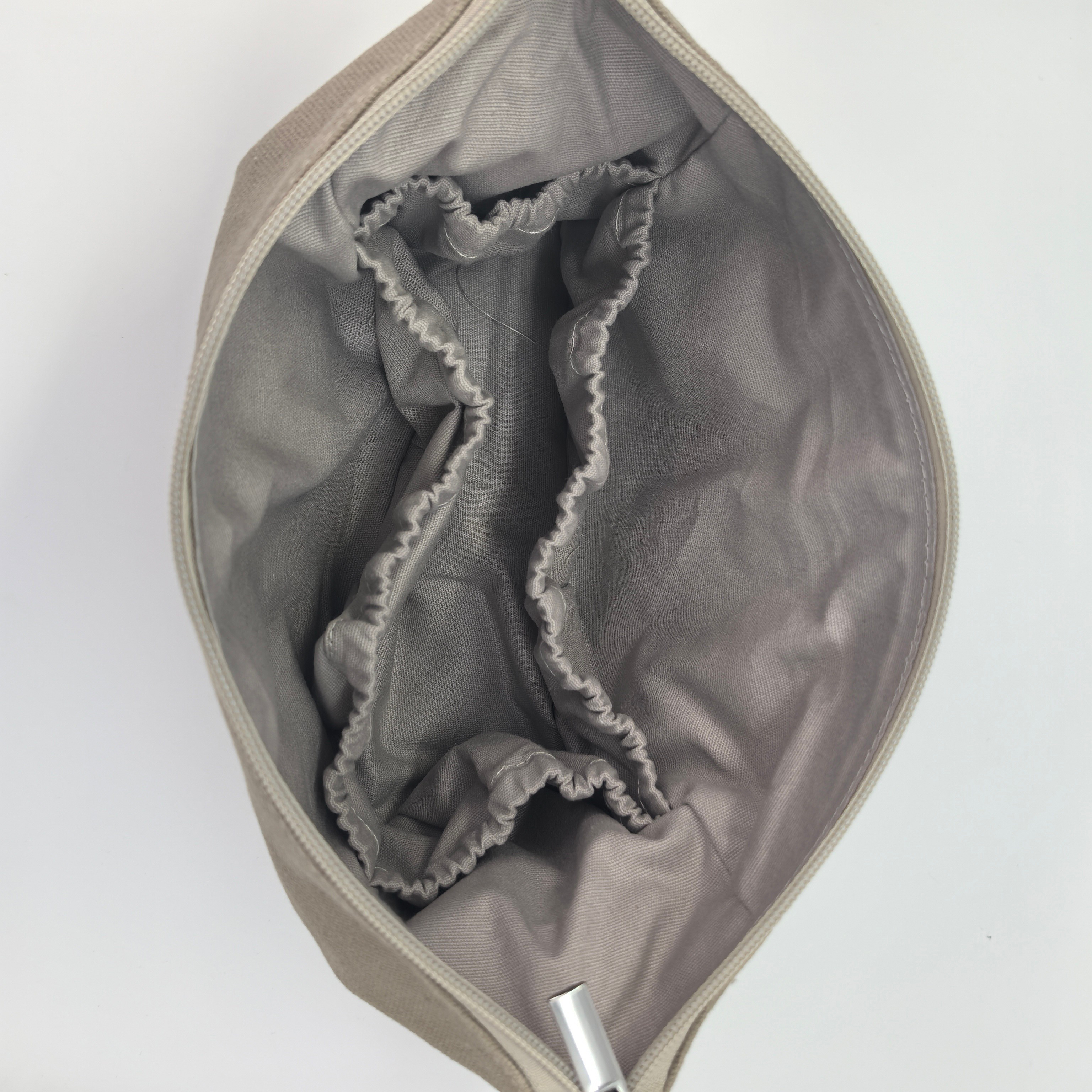 Royal Fair Custom Dark Grey Makeup Organizer Case Canvas Material Multiple Pockets Cosmetic Bag